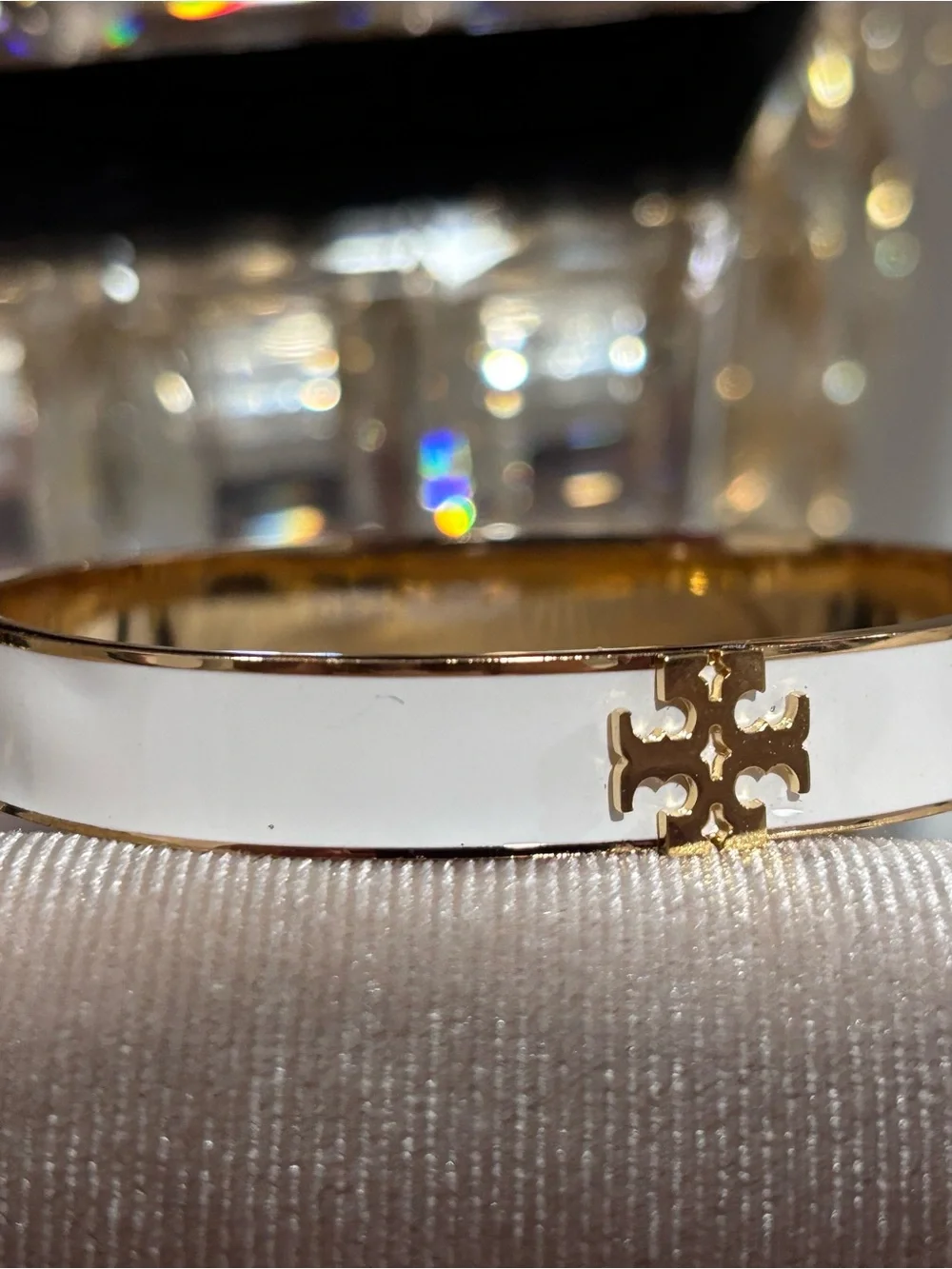 Tory Burch Gold and White Logo Bangle Bracelet